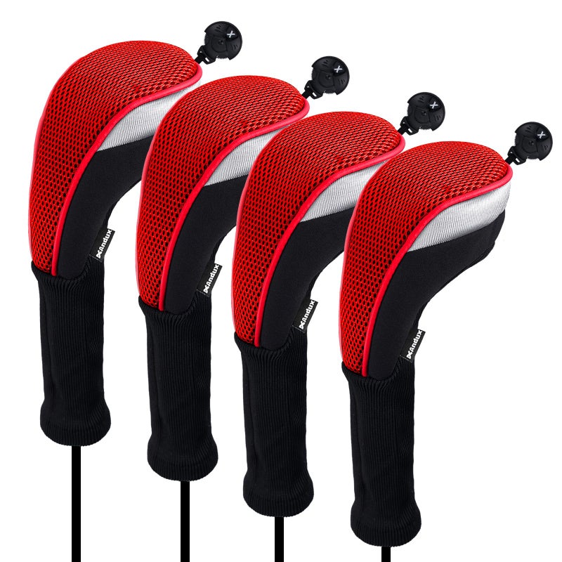 Andux 4pcs/Pack Long Neck Golf Hybrid Club Head Covers Dial No. Tag CTMT-02 Red - Image 1